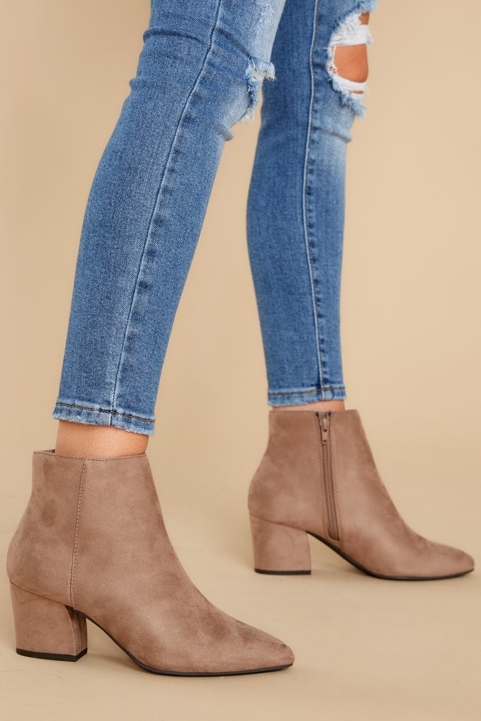 Gimme Three Steps Taupe Ankle Booties | Red Dress 