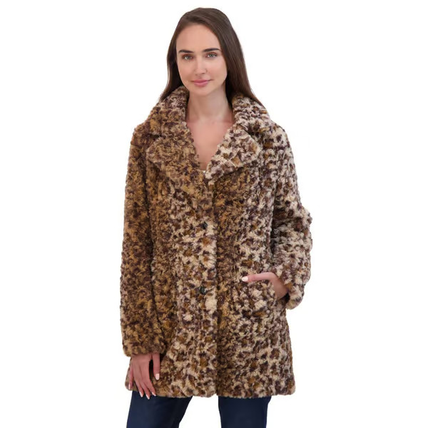 Womens Sebby Crushed Faux Fur Leopard Peacoat w/Notch Collar - Boscov's | Boscov's Department Stores