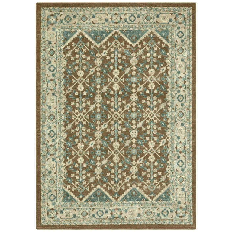 Mainstays Persian Border Medallion Loop Print Brown Blue Indoor Area Rug, 5' x 7' | Walmart (US)