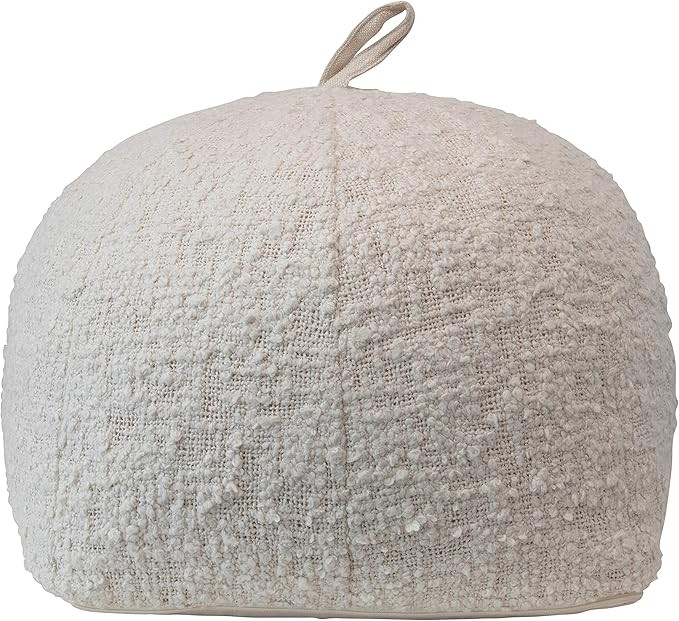 Creative Co-Op Woven Cotton Bouclé Handle, Cream Color Pouf, White | Amazon (US)