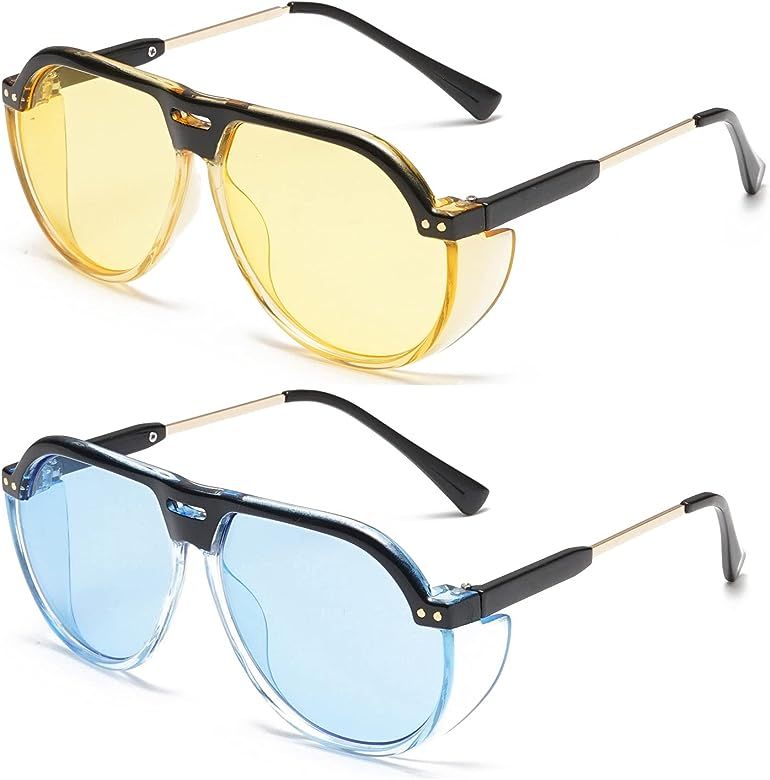 KYMISINKY Fashion Vintage Aviator Sunglasses for Women Men Large Frame with Side Shield UV Protectio | Amazon (US)