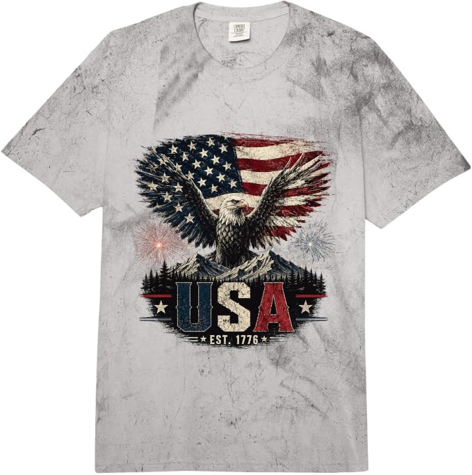 USA Est. 1776 Patriotic Eagle Design Comfort Colors Adult Heavyweight T-Shirt | Amazon (US)