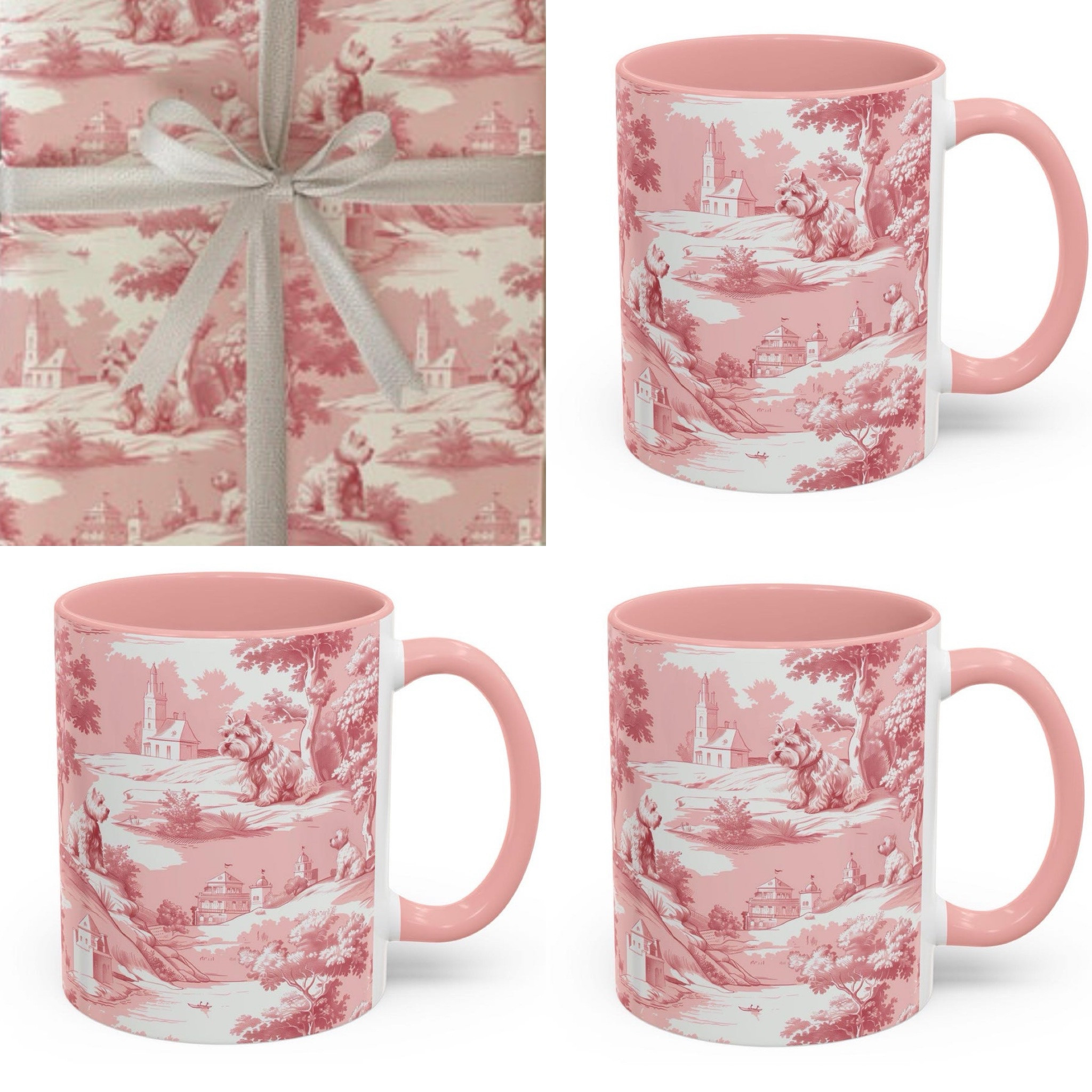 What a gift - a set of pink toile Westie mugs wrapped in matching wrapping paper. Perfect for the Westie mom (or dad!) 

#LTKHoliday #LTKGiftGuide #LTKSeasonal