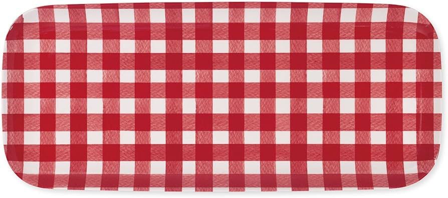 UPware 15 Inch Melamine Rectangle Serving Tray, BPA Free Food Tray (Gingham Red) | Amazon (US)