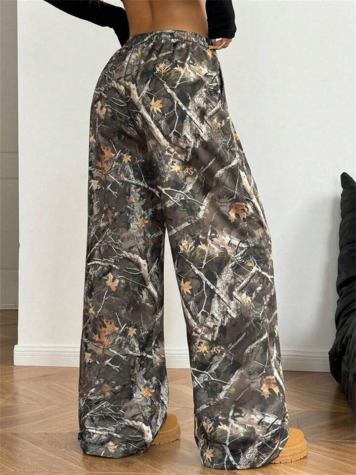 Women's Wide Leg Camo Pants Lightweight Elastic Waist Camouflage Print Loose Pants Trousers | SHEIN