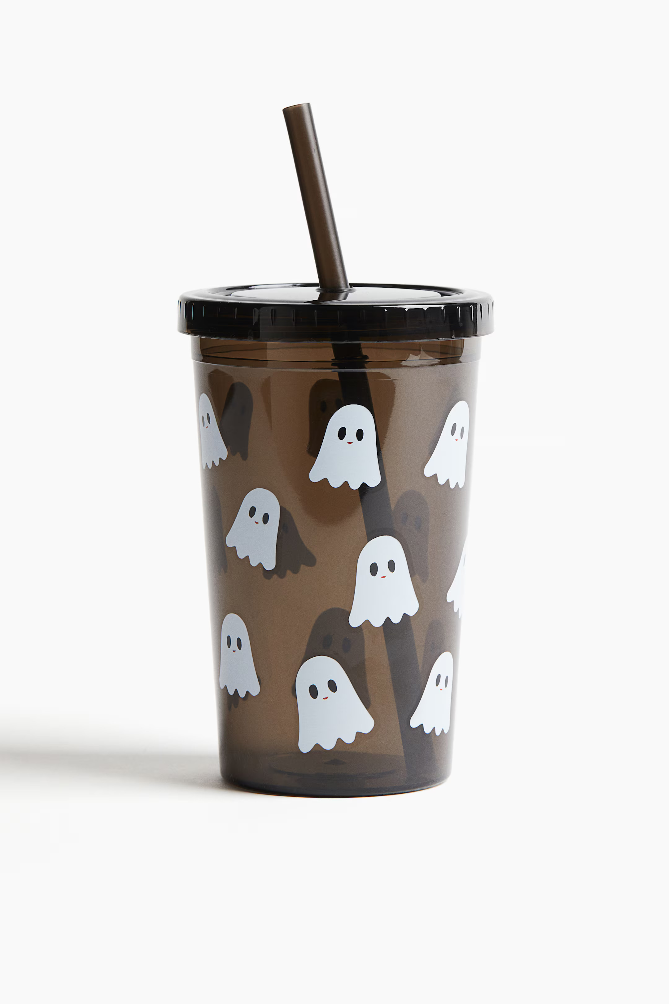 Patterned plastic mug with a straw - Dark brown/Ghosts - Home All | H&M GB | H&M (UK, MY, IN, SG, PH, TW, HK)