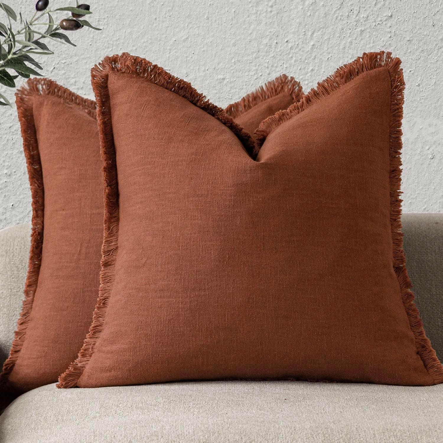 Set of 2 Decorative Linen Fringe Throw Pillow Covers Farmhouse Cushion Cover with Tassels Soft Ac... | Walmart (US)