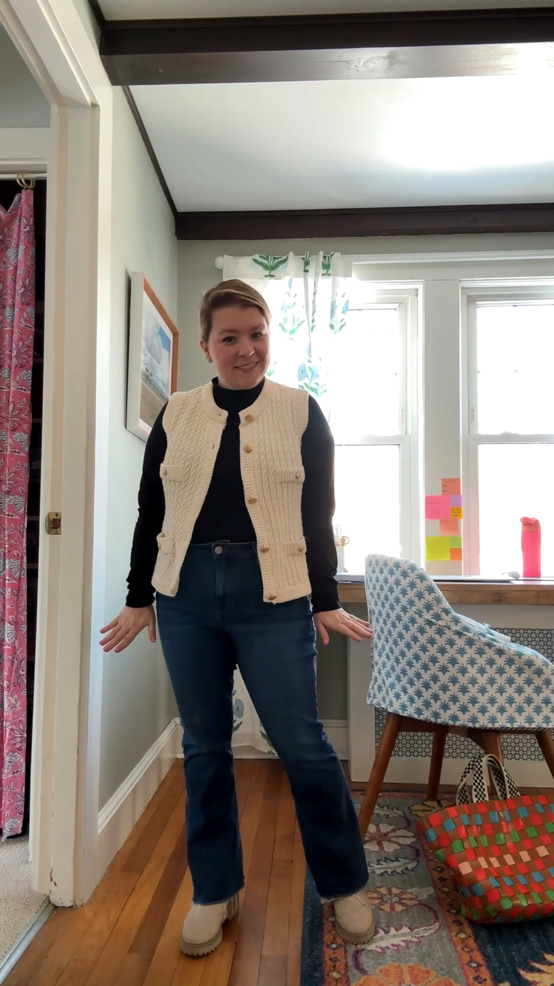 Day 24
Going for a sleek and chic vibe in @frame bootcut jeans, an @oldnavy mock neck tee and a chunky knit vest! 

#LTKMidsize #LTKSeasonal #LTKOver40