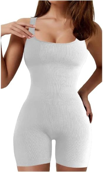 LAOARA Women's Sexy One Piece Jumpsuit Knitted Sleeveless Short Rompers Party Club Catsuit Gym Ou... | Amazon (US)