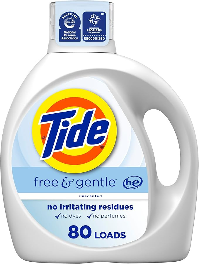 Tide Free & Gentle Liquid Laundry Detergent, 80 Loads, 105 fl oz, Tide Laundry Detergent, Clean L... | Amazon (US)