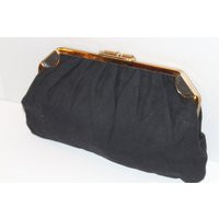 Vintage Clutch Black Cotton Fabric 1970's, Gold Tone Frame & Metal Clasp, Chain Handle Stylish Purse, Collectors Handbag, Handbag | Etsy (US)