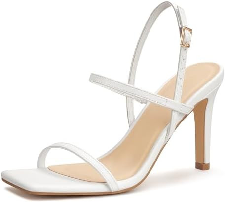 Women's Strappy High Heeled Sandals Open Toe Ankle Strap heels Comfy Weddings Shoes | Amazon (US)