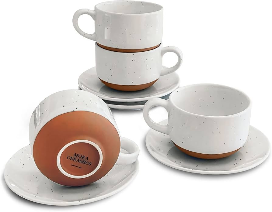 Mora Ceramics 8oz Cappuccino Mug Set of 4 - Ceramic Coffee Cups with Saucers - Microwave and Dish... | Amazon (US)