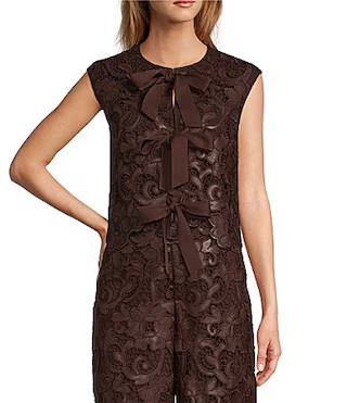 Antonio Melani x Jennifer Sumko Josephine Laser Cut Lace Round Neck Tie Front Coordinating Vest - 2 | Dillard's
