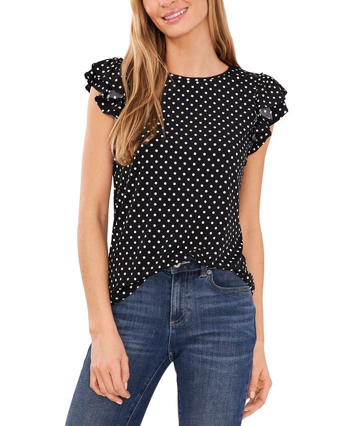 CeCe Short Sleeve Double Ruffle Knit Top & Reviews - Tops - Women - Macy's | Macys (US)