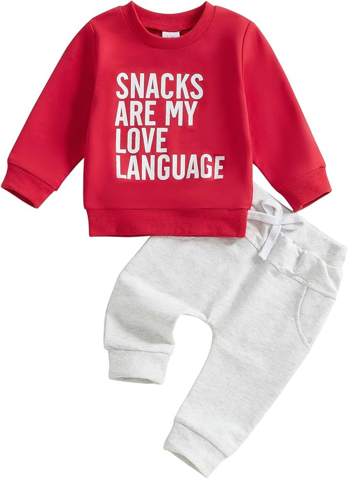 Toddler Boy Valentine's Day Outfit Letter Print Crewneck Sweatshirt Jogger Pants Set Infant Valen... | Amazon (US)