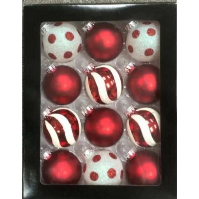 Red and White Glass 3-Finish Christmas Ball Ornament 1.75" (40mm) | Wayfair North America