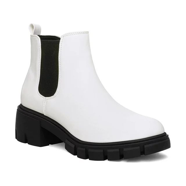 Mysoft Women's White Platform Chelsea Boots Ankle Boots Size 8 | Walmart (US)