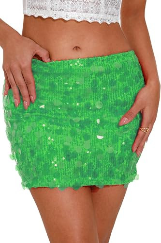 GUANYY Sequin Skirt for Women New Year's Eve Christmas Halloween Festival Skorts with Inner Shorts Crystal Green Small | Amazon (US)