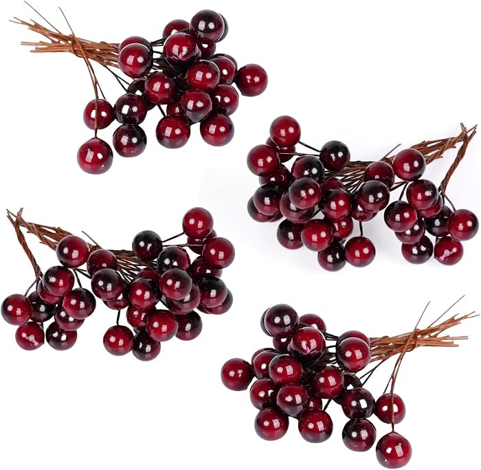 hoyuwak Burgundy Christmas Ornaments - 100 Pcs Artificial Holly Berries on Wire Stems for DIY Chr... | Amazon (US)