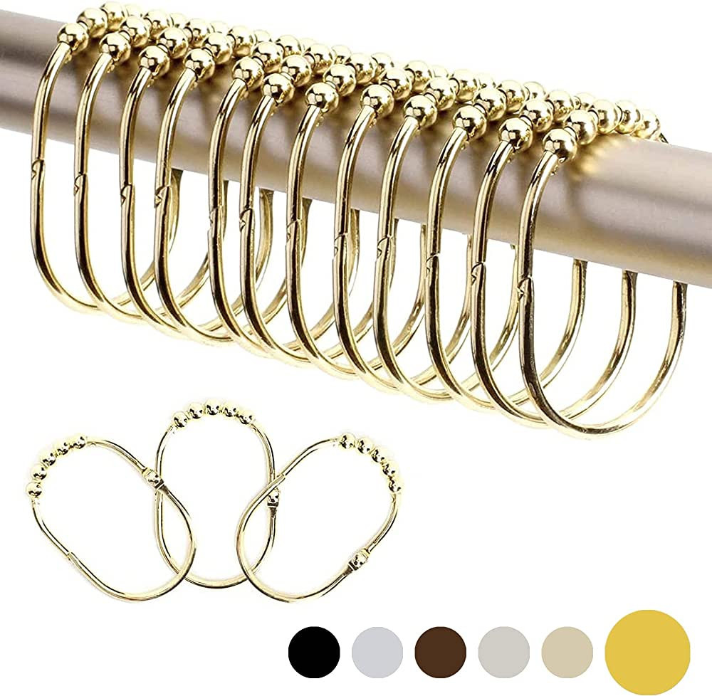 2LB Depot Wide Shower Curtain Hooks/Rings Set, Decorative Gold Finish, Easy Glide Rollers, 100% R... | Amazon (US)