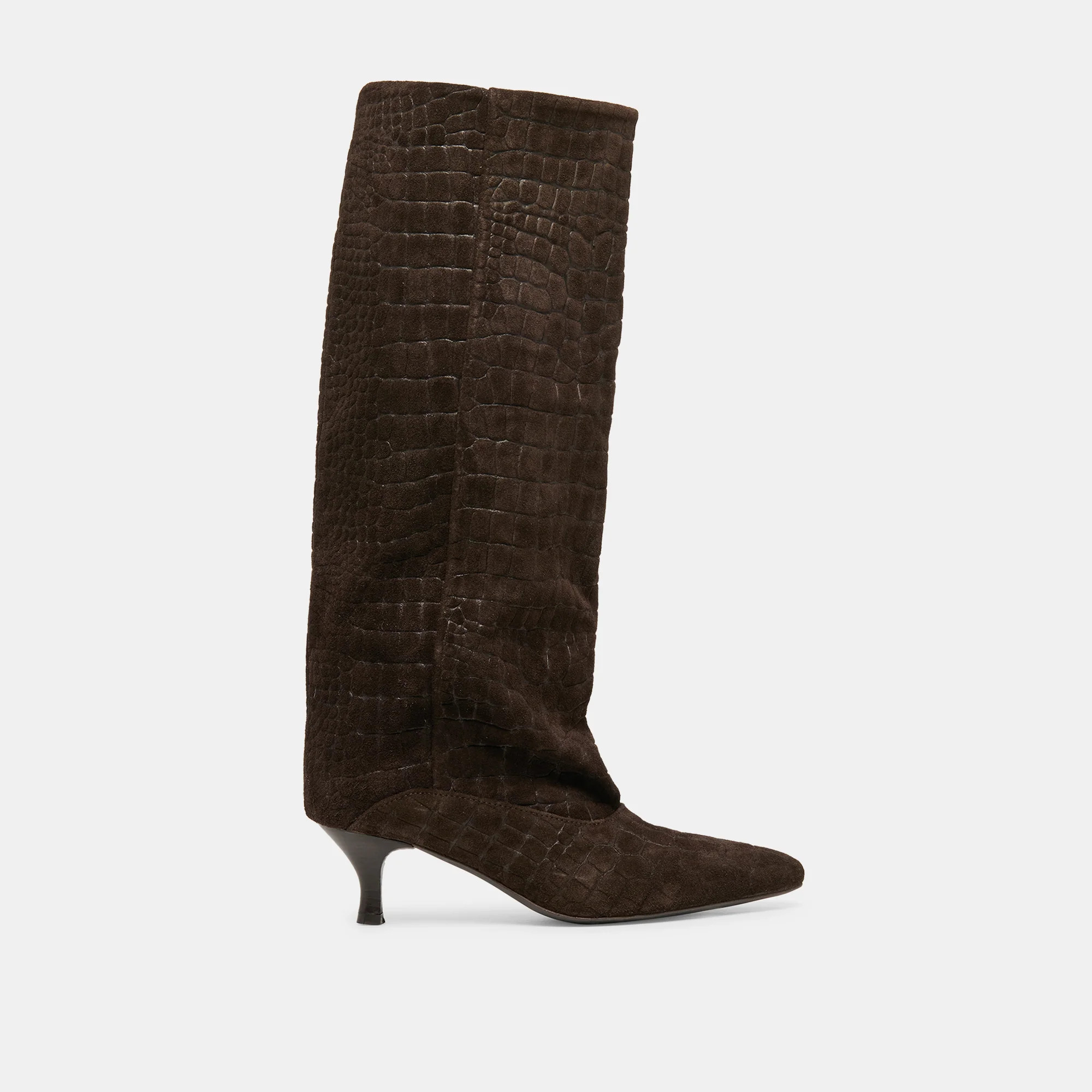 Roxla Boots Dk Chocolate Croco Embossed Leather | DolceVita.com
