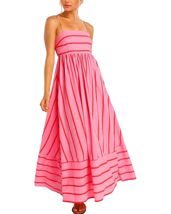 SEAUR Women's Summer Sleeveless Striped Dress Boho Ruffle Dresses Spaghetti Flowy Maxi Sundress C... | Amazon (CA)