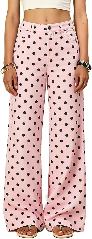 Mxiqqpltky Polka Dot Jeans Women Low Rise Cute Baggy Jeans Y2k Straight Wide Leg Boyfriend Denim ... | Amazon (US)