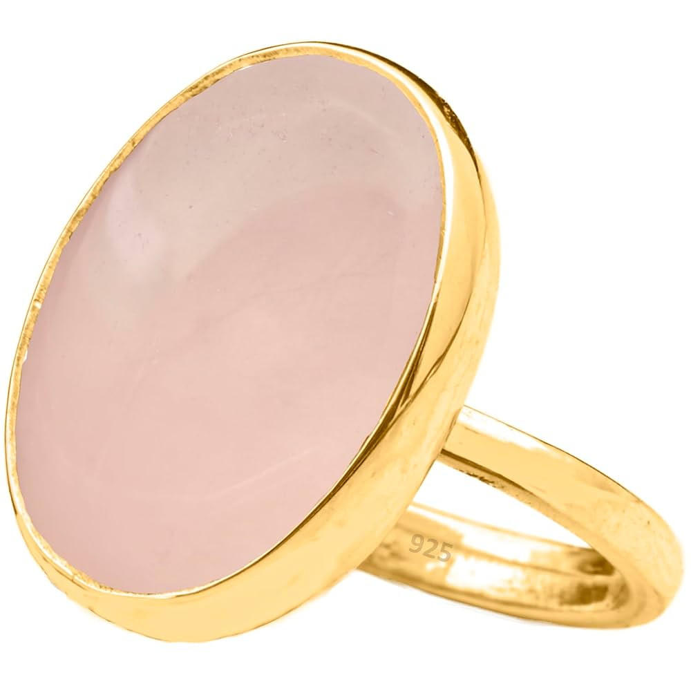 Natural Rose Quartz Crystal Women's Ring 24K Gold Vermeil 925 Sterling Silver Oval Solitaire Gems... | Amazon (US)