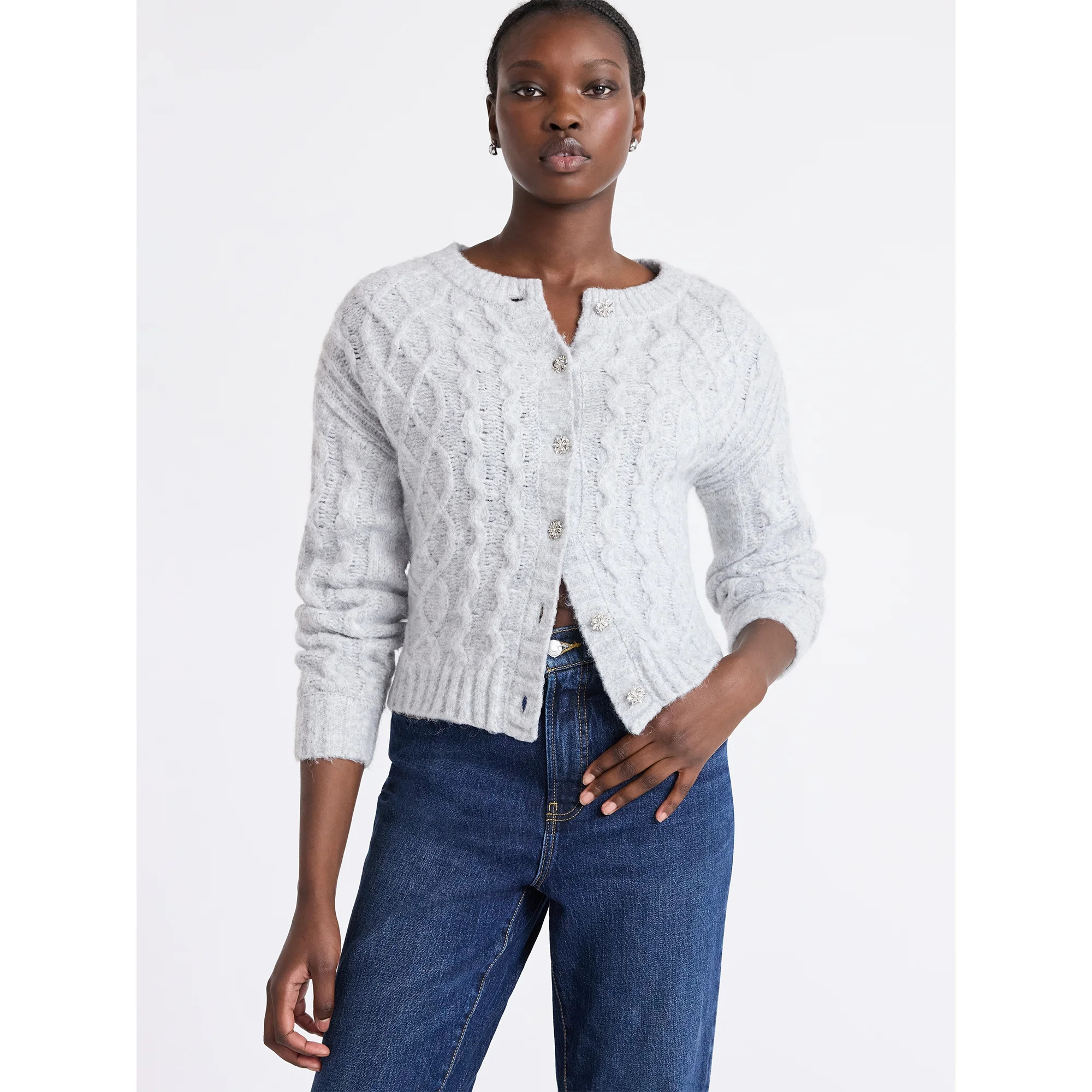 Free Assembly Women's and Women's Plus Cropped Cable Cardigan Sweater, Midweight, Sizes XS-4X | Walmart (US)