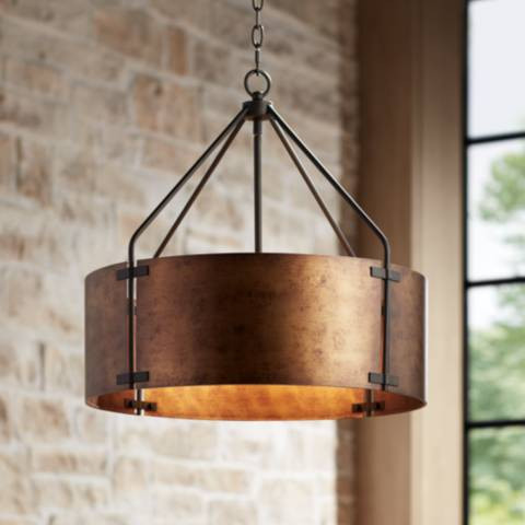 Possini Euro Julian 22" Wide Rustic Bronze Metal Drum Pendant Light | Lamps Plus