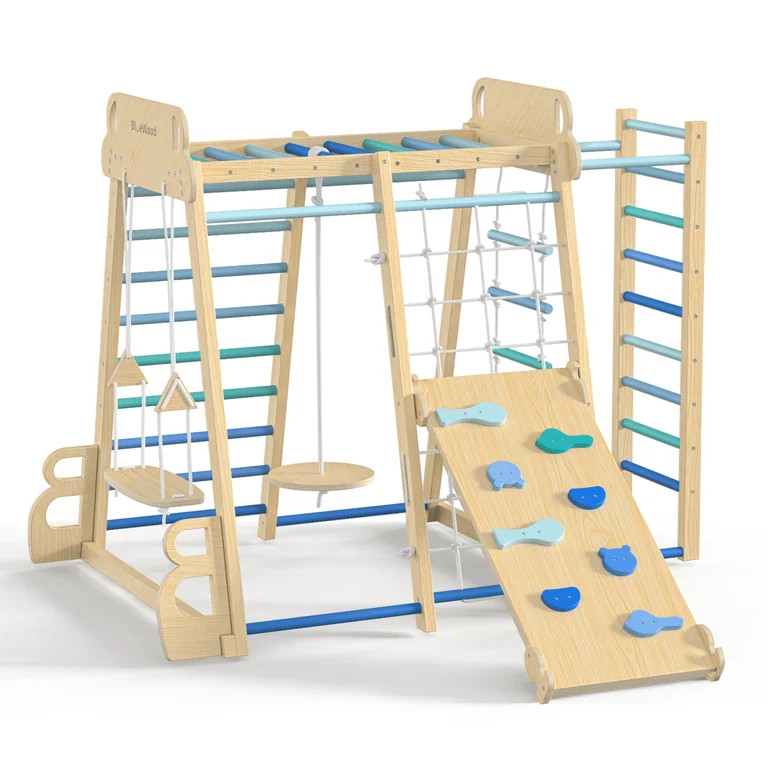 BlueWood Climb & Slide Set Jungle Gym Wooden Toddler Indoor Outdoor Play | Walmart (US)