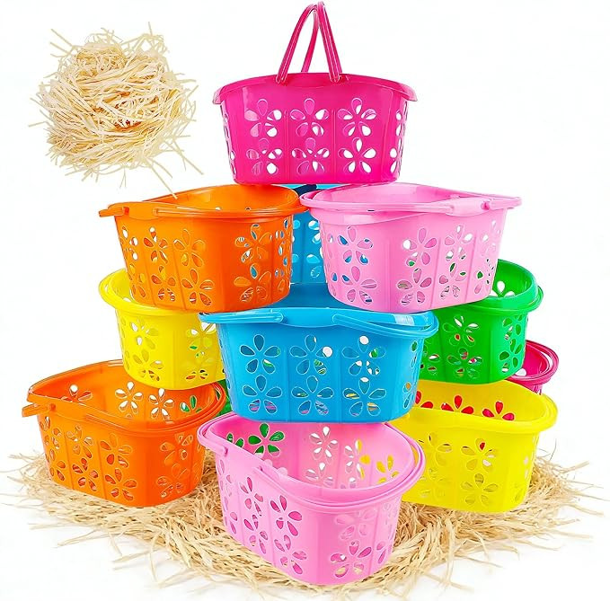 Zcaukya 12 Packs Easter Baskets, 6.5"x4.5"x3.2" Colorful Kids Baskets with Handles, Empty Plastic... | Amazon (US)
