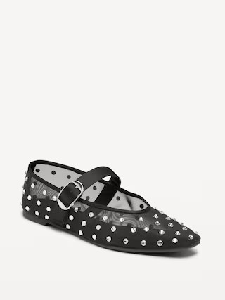 Mesh Embellished Mary Jane Ballet Flat for Women | Old Navy (US)