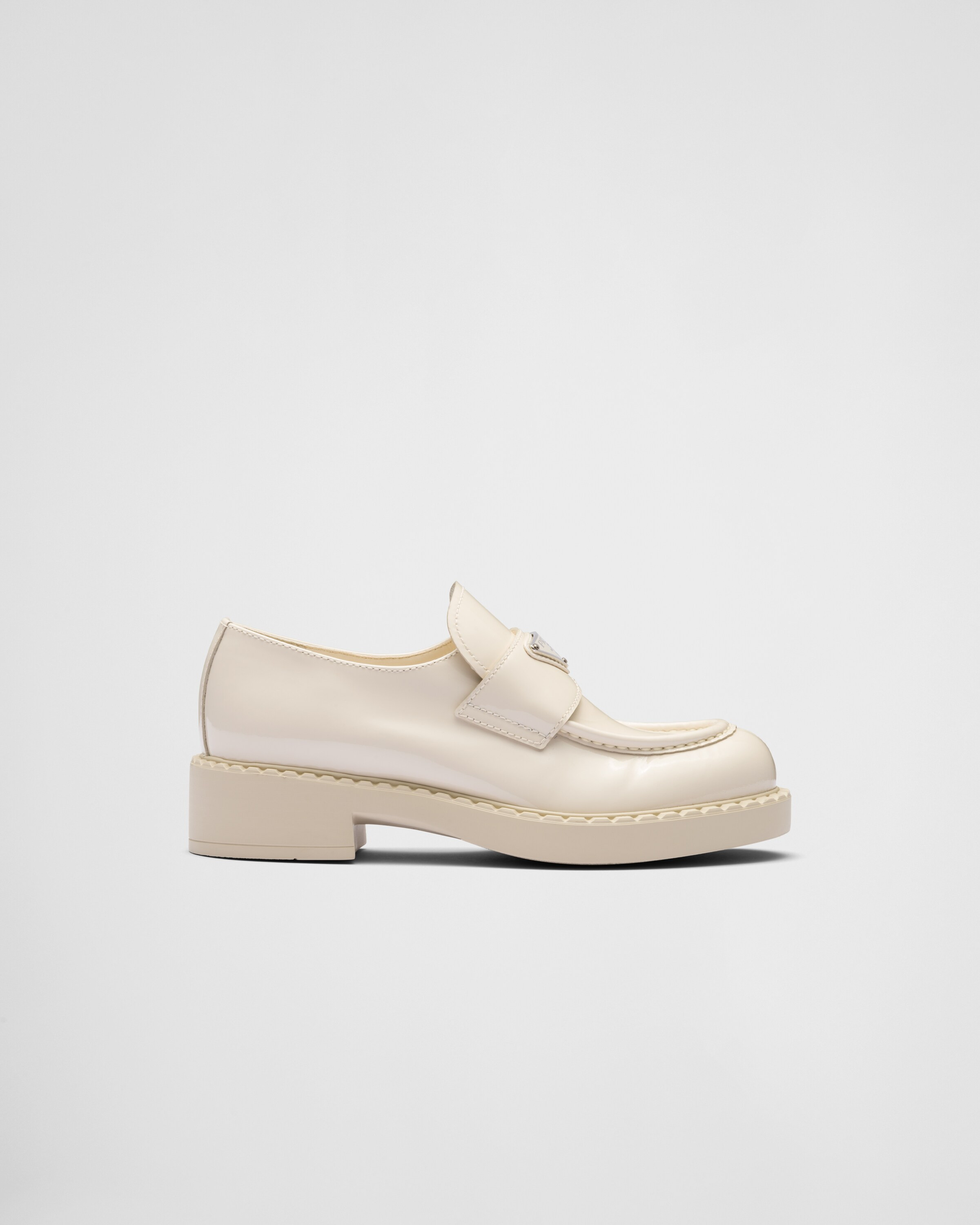 Chocolate patent leather loafers | Prada Spa US