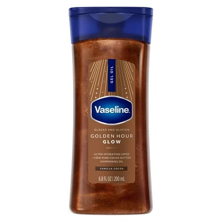 Vaseline Glazed and Glisten Golden Hour Glow Vanilla Cocoa Shimmering Body Gel Oil with Ultra-Hydrating Lipids and 100% Pure Cocoa Butter, 6.8 fl oz | Walmart (US)