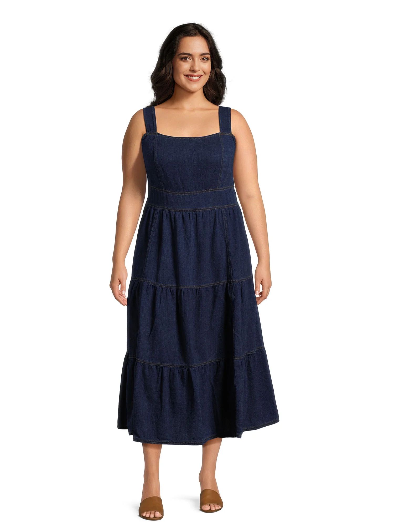 Nine.Eight Women's Plus Size Denim Midi Dress | Walmart (US)