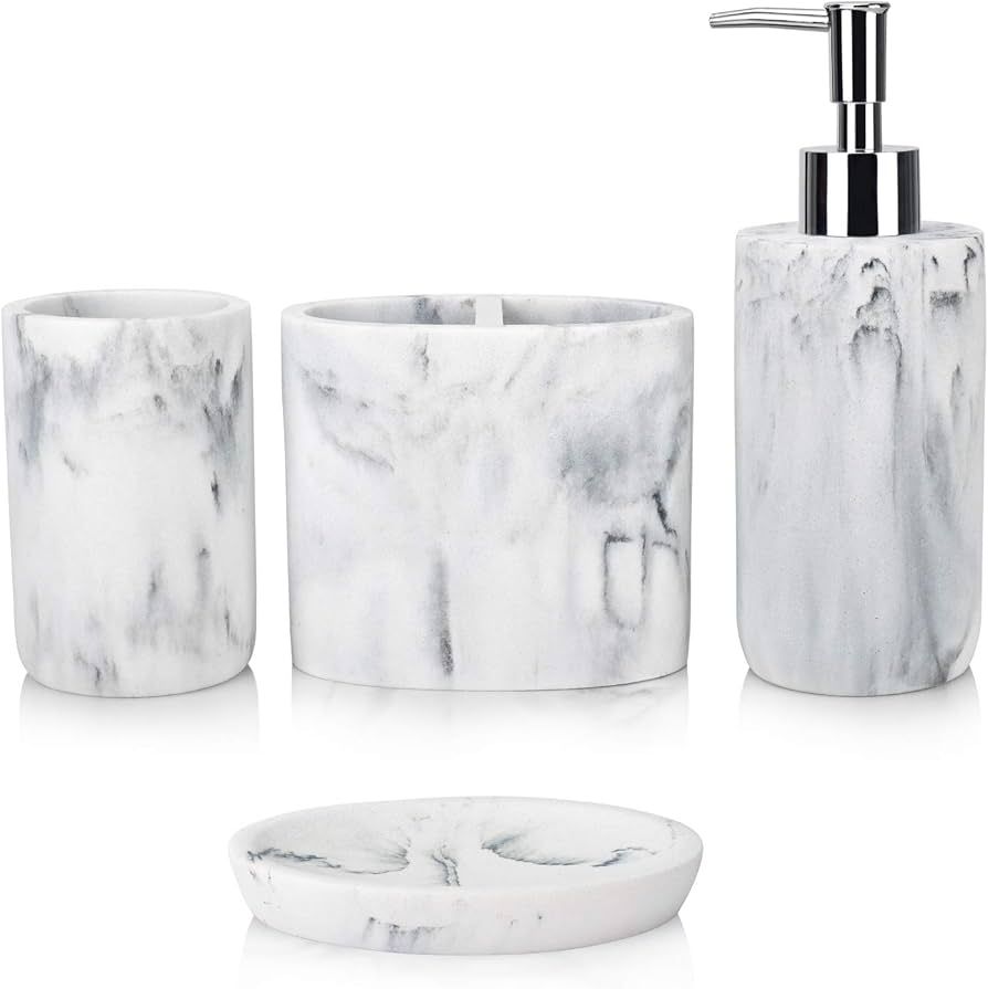 L'ARL GMVOI Bathroom Accessories Set,4 Pieces Marble Bathroom Vanity Countertop Accessory Set wit... | Amazon (US)