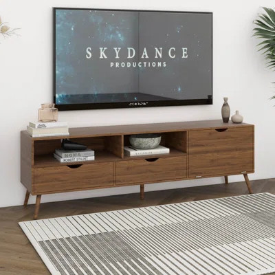 Mid Century Modern TV Stand With Drawers And Drop-Down Door, Wood Media Console Table For Tvs Up To 80'', Vintage Entertainment Center | Wayfair North America