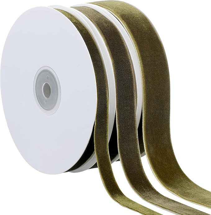 Jutom 3 Rolls Christmas Vintage Velvet Ribbon Vintage Khaki Velvet Ribbon Solid Color Satin Velve... | Amazon (US)