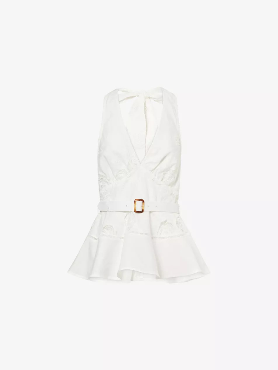 Halter-Neck Peplum Linen-Blend Top | Selfridges