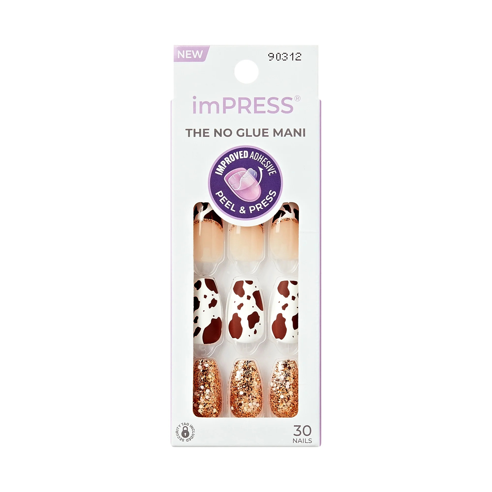 KISS imPRESS Design  Press on Nails, Pepper, Brown, Medium Coffin, 30 Count | Walmart (US)