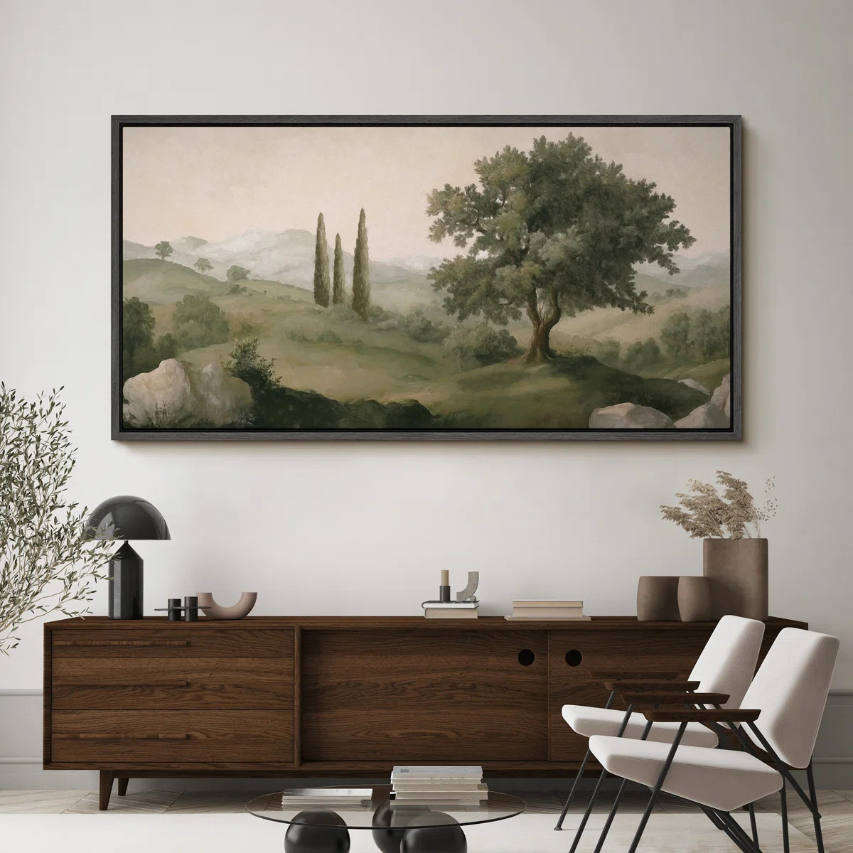 Tuscan Hills and Cypress Trees Large Framed Canvas Print Wall Art - Mediterranean Landscape Decor | Wayfair North America