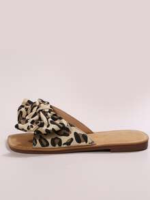 Leopard Bow Decor Slide Sandals | SHEIN