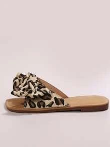 Leopard Bow Decor Slide Sandals | SHEIN