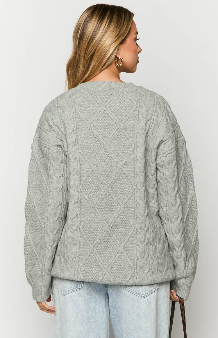 Hardy Grey Cable Knit Sweater | Beginning Boutique (US)
