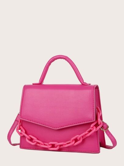 Chain Decor Minimalist Flap Satchel Bag | SHEIN