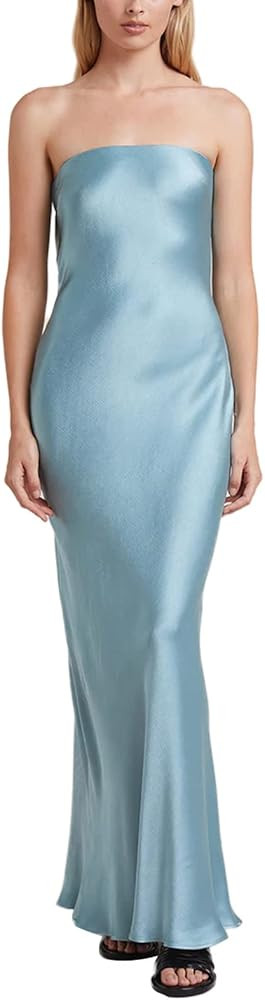 NUFIWI Women Sexy Spaghetti Strap Backless Maxi Dress Low Cut Long Tube Dress Slit Party Cocktail Sa | Amazon (US)