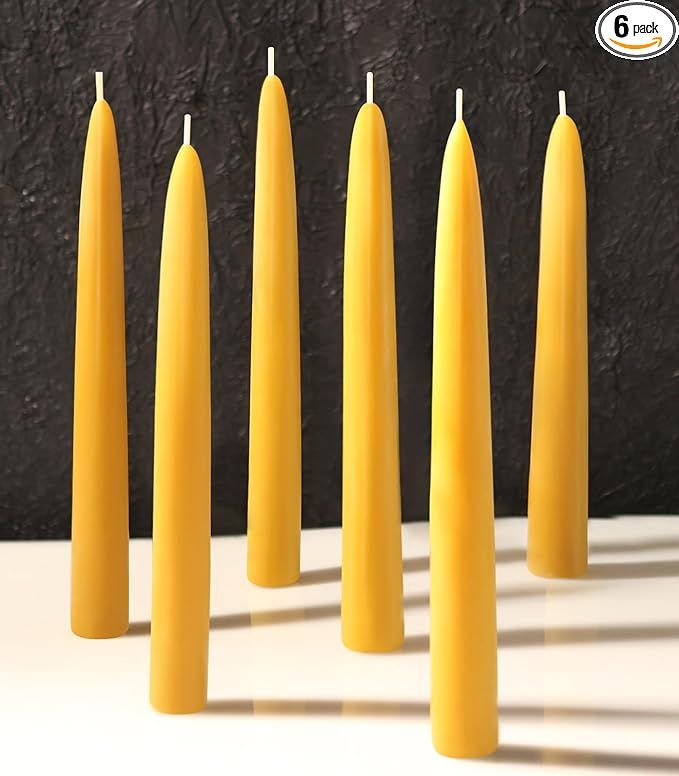 6 Packs 8 inch Natural Beeswax Taper Candles- Smokeless and Dripless Beeswax Candles- 8 Hour Burn... | Amazon (US)