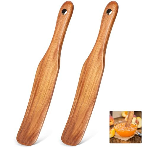 2 Pcs Spurtle Spatula for Sourdough Starter, Mixing, Cooking & Baking - Teak Kitchen Utensil for Non-Stick Cookware, Jars & Bread Dough - Wooden Spurtle for Sourdough Starter | Amazon (US)